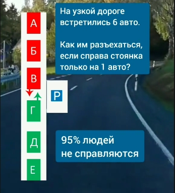 Логическая задача на внимательность про 6 автомобилей на узкой дороге.