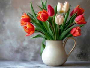 Красивый букет тюльпанов в вазе